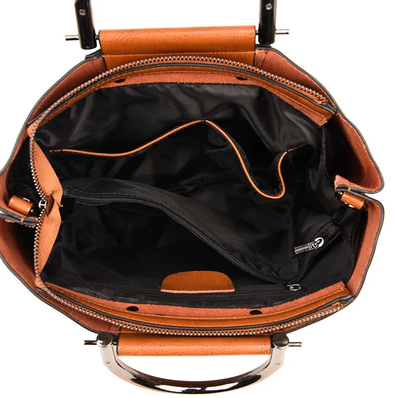 

Women Oil wax Leather Handbags Fashion BLACK Tote Bags Crossbody Bag High Quality Brand Bag With a Replaceable Shoulder Strap