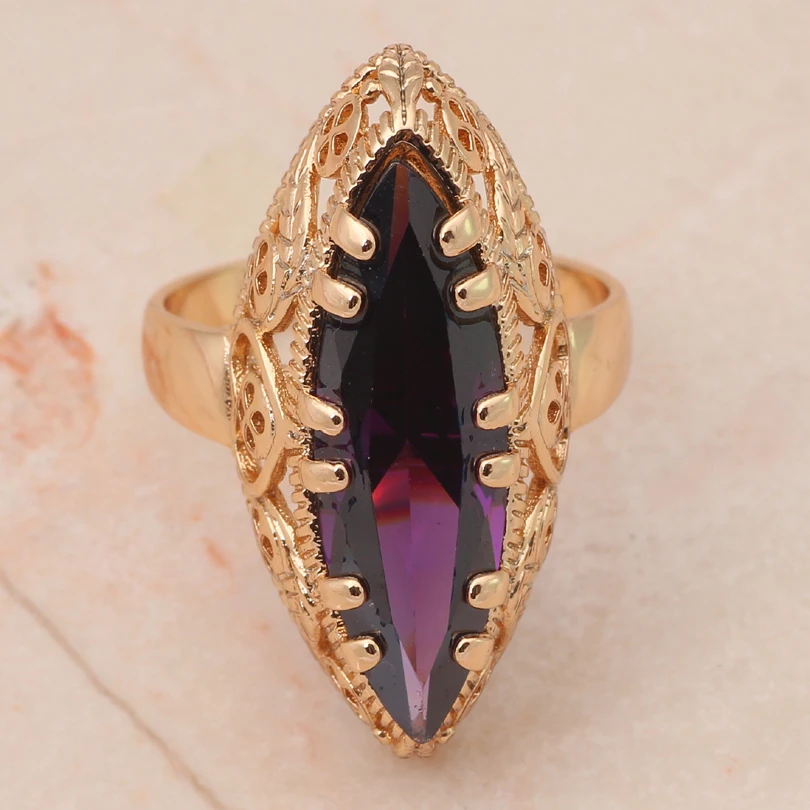 Огромные кольца для женщин 2015 фиолетовый кристалл золотой тон Элегантный Циркон