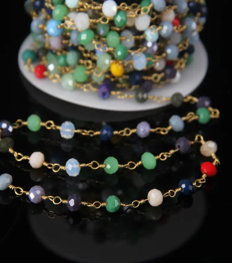 4x6mm 1/3/5/10 meters Bulk Colorful Glass Crystals Faceted Rondelle Beads Chain Jewelry Rosary Plated Bronze Wire Wrapped Charms | Украшения