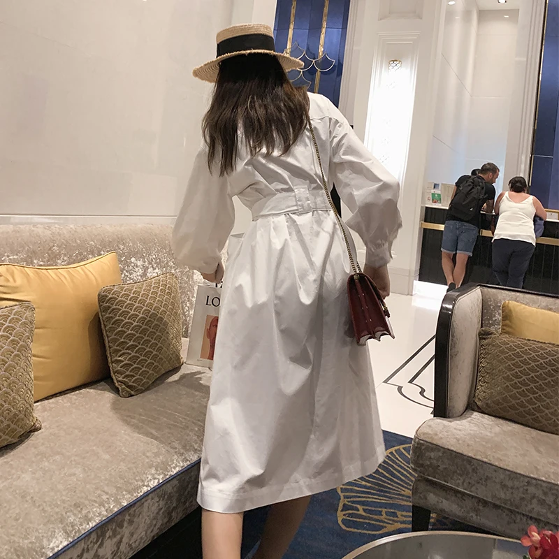 Mishow 2019 Весенное осенное белое платье-рубашка Платье А-силуэт для леди с длинными