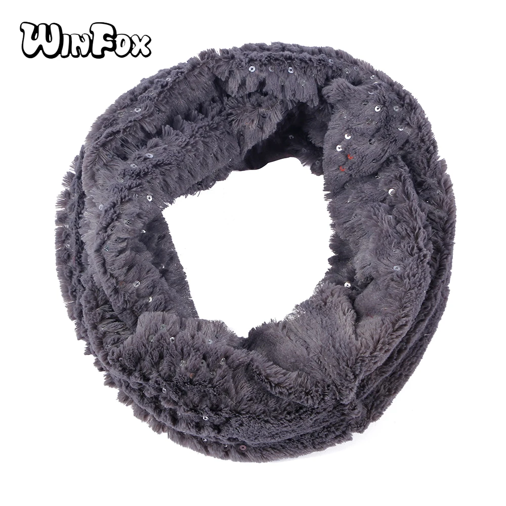 Winfox роскошный серый красный шарф из искусственного меха круглый для женщин
