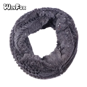 Winfox роскошный серый красный шарф из искусственного меха, круглый шарф для женщин, уплотнительное кольцо, зимние теплые трубчатые шарфы с блестками на шее