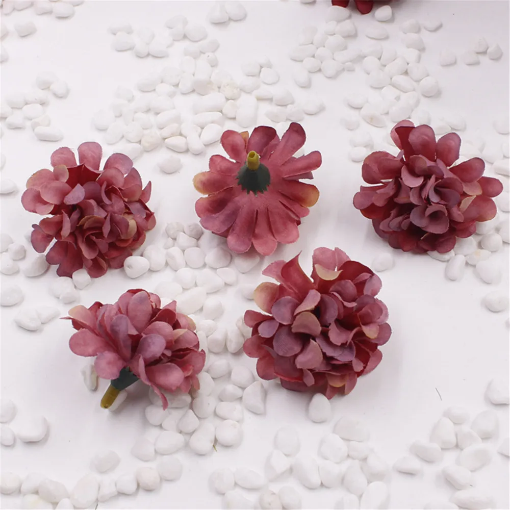 4CM Head 5PCS Artificial Silk Small Carnations Fake Chrysanthemum Hydrangea Heads DIY Decoration For Wrist Corsage Hat Bouquet | Дом и сад