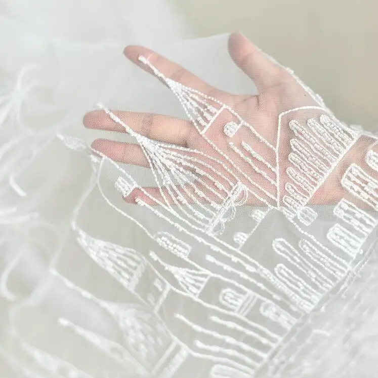 Свадебное платье из тюля с вышивкой и бисером 135 см|lace embroidery fabric|lace trim fabricfabric lace |