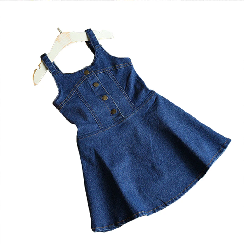 Children suspenders baby girls korean fashion Hawaii style backless denim blue spaghetti strap dress party cowboy a-line | Детская