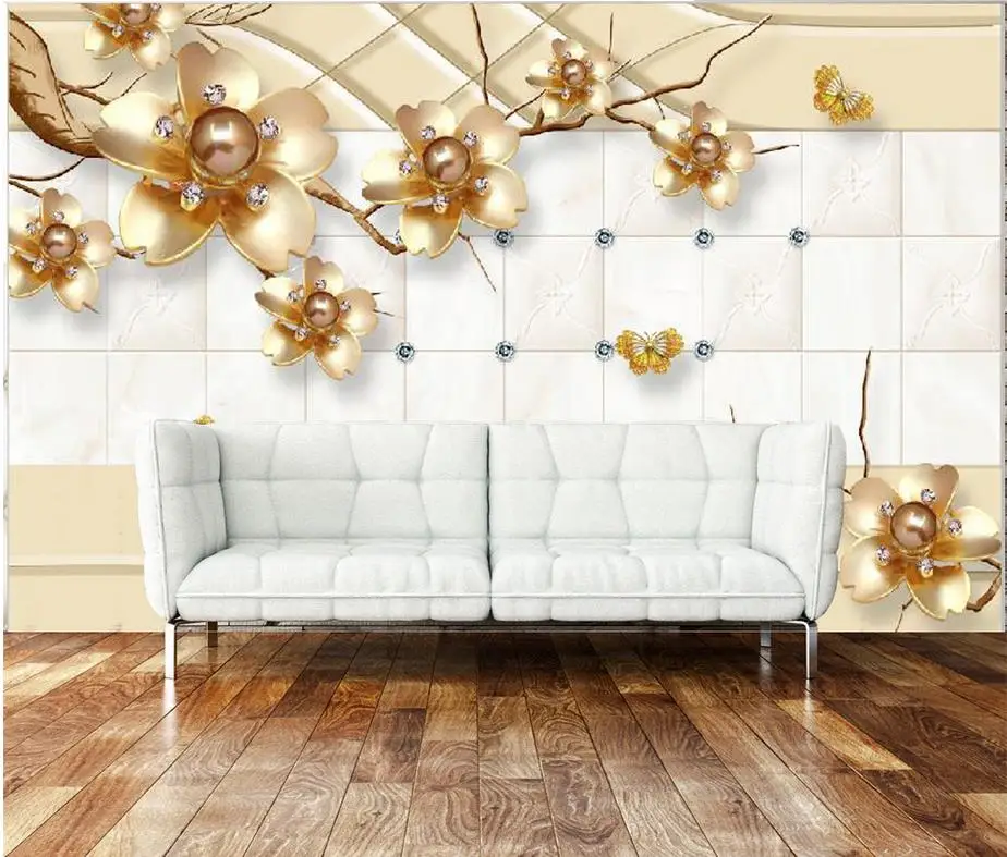 Home Decoration 3d wall murals modern living room wallpapers Gold jewelry flowers window mural wallpaper | Обустройство дома