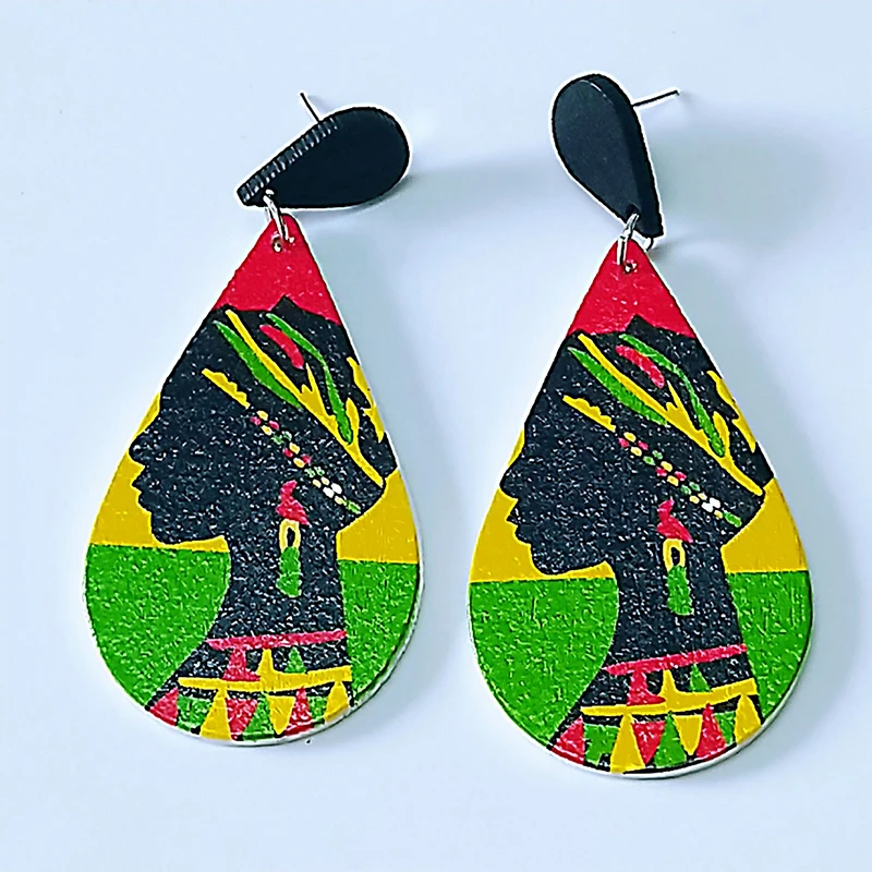 Деревянные Разноцветные серьги-подвески с принтом африканская королева черная