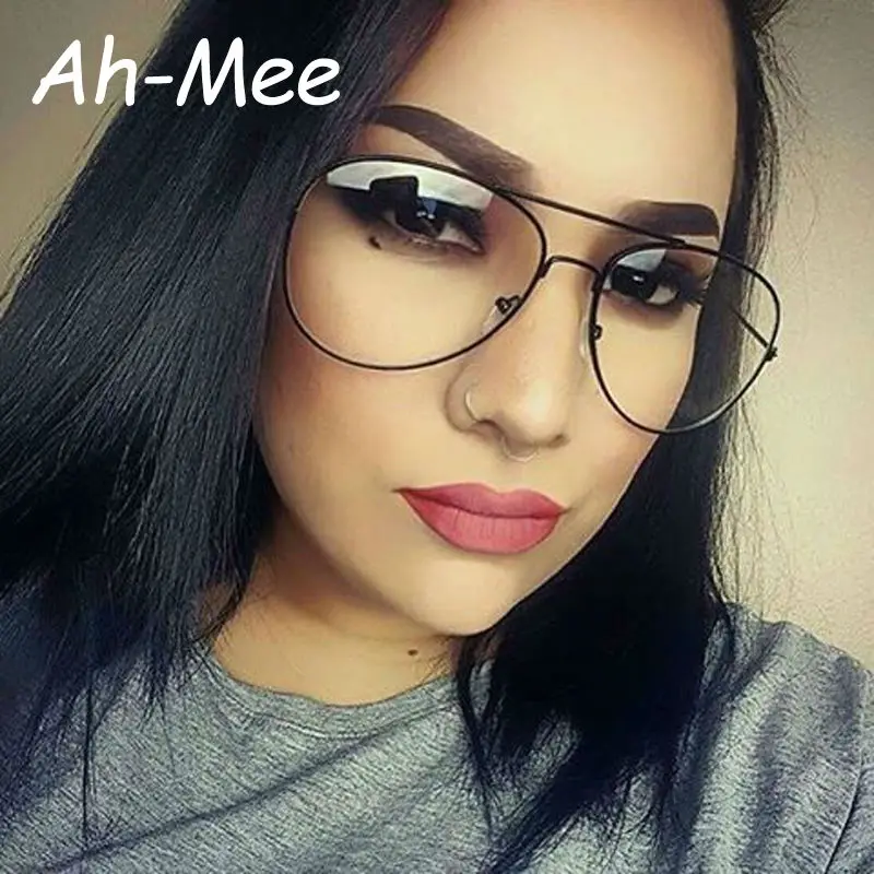 Мода Пилот очки кадр равнине Для женщин мужчин Винтаж абсолютно ясно Nerd сплава