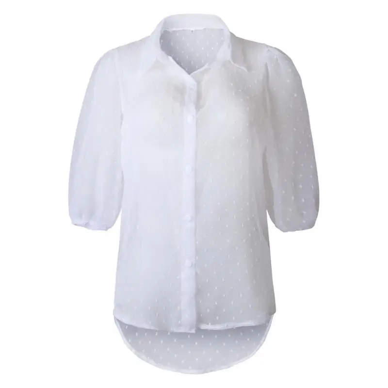 Блузки с пышными рукавами женские 2019 летние винтажные сетчатые топы в горошек