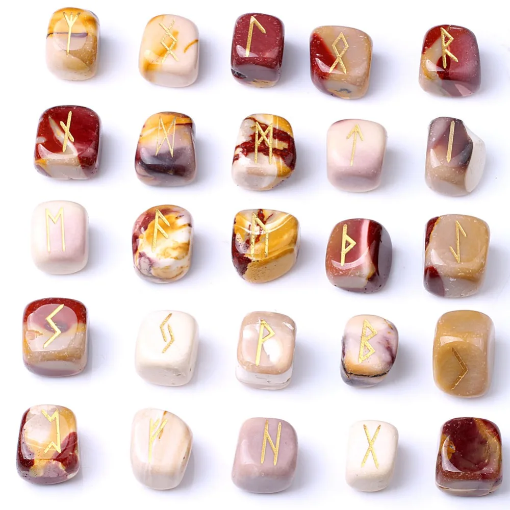 Yaye натуральная Выгравированная чакра мукаитовая яшма Руна набор камней