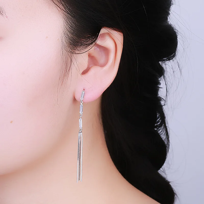 L&ampP Fashion Authentic Tassels Zircon Long Earrings 925 Sterling Silver Fine Jewelry For Women Wedding Engagement Christmas Gift |
