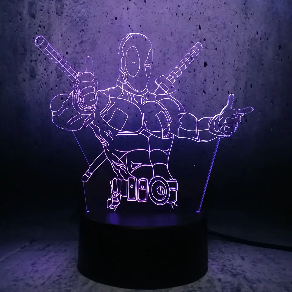 Новинка мультяшный Дэдпул 3D LED иллюзия настроение ночник светильник декор для