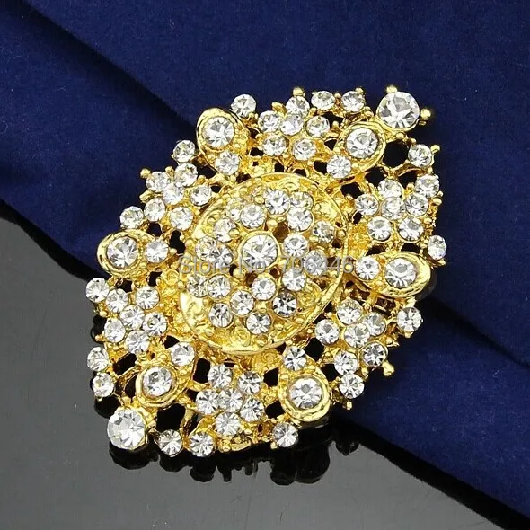 

2.4 Inch Vintage Look Rhodium Silver Flower Brooch with Clear Rhinestone Crystals