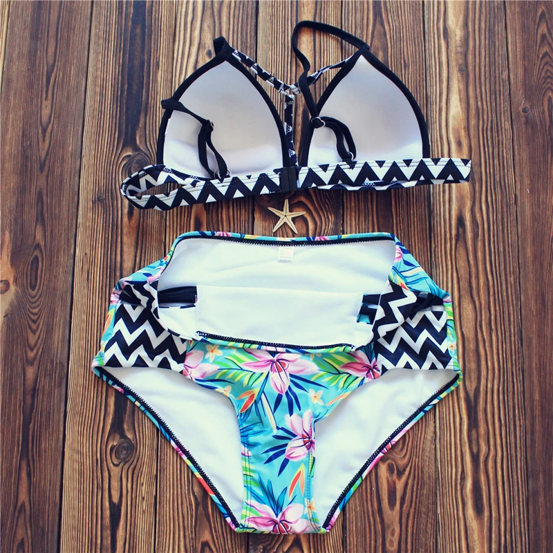 2017 Sexy Цветочные Печати Bikinis Высокая Талия Купальник Низ Push up Женщин Купальники