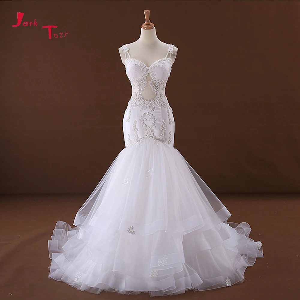 Jark Tozr Новое поступление Abito Da Sposa аппликации полный жемчуг складки Иллюзия