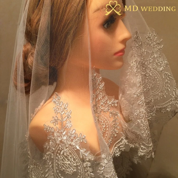 

2015 Real Photos White/Ivory Wedding Veil Bridal Veil Cathedral Long 3m With Comb Lace Mantilla Bridal Veil Veu De Noiva MD3056