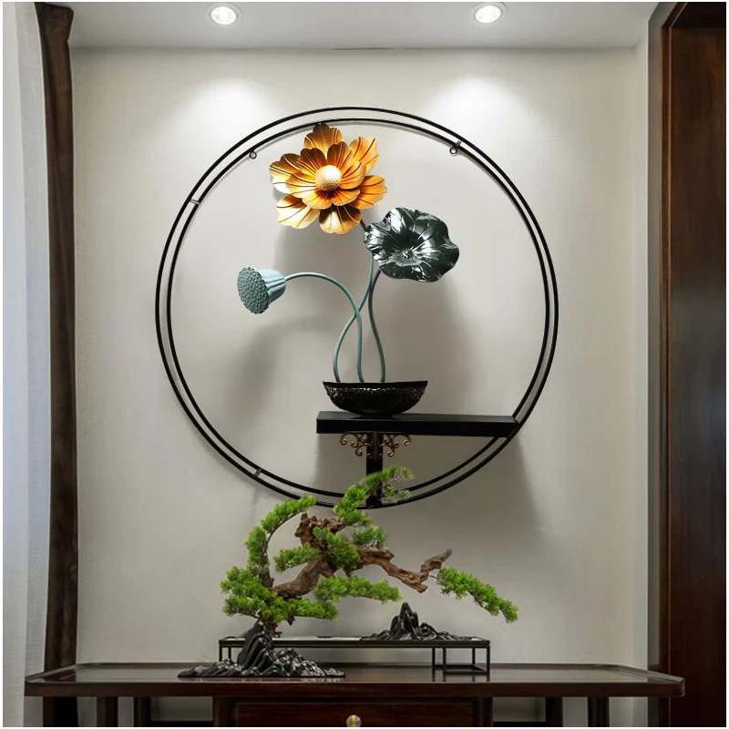 

New Chinese Wrought Iron Lotus Wall Hanging Ornaments Home Livingroom Porch Wall Mural Decoration Hotel Office Wall Sticker Art