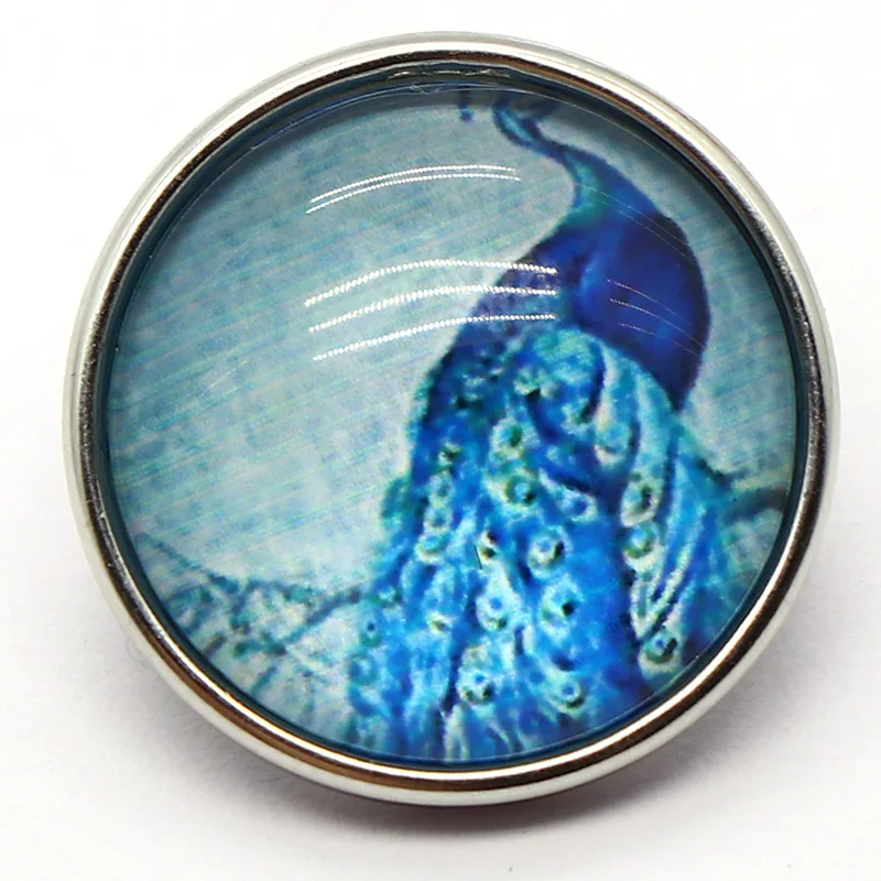 

Factory Fashion 12pcs High Quality 18mm Mixed Peacock feather Glass Metal Snaps buttons DIY Snap Charms Jewelry Bracelet&Bangle