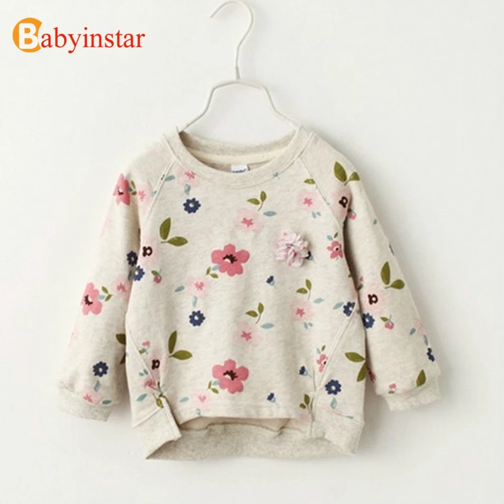 Babyinstar свитшоты для девочек с цветочным принтом; Детские свитшоты с длинными рукавами для девочек; детская одежда для малышей; одежда для маленьких девочек