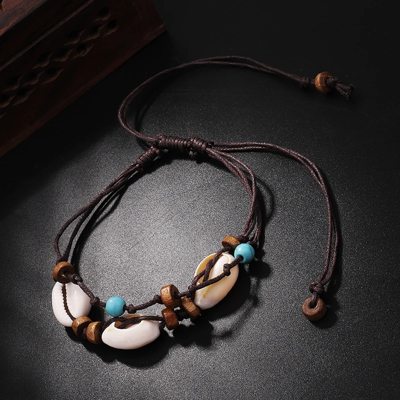 Fashion Bohemian Multiple Layers Wood Beads Anklets For Women Vintage Boho Shell Chain Anklet Bracelet Beach Summer Jewelry | Украшения и