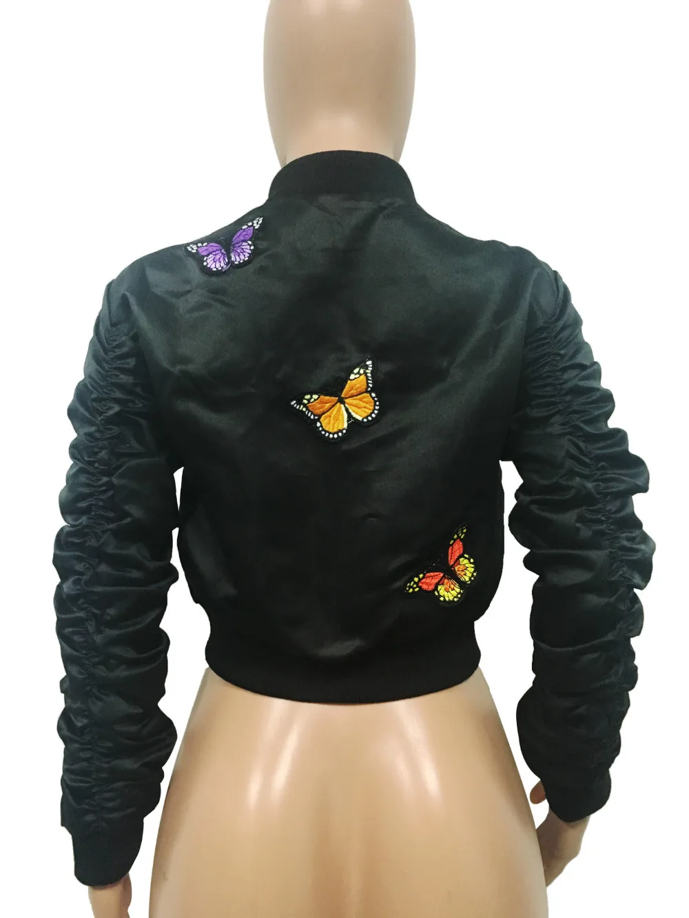 Осень 2018 новая мода бабочка Embroideried Короткое пальто Для женщин Стенд воротник
