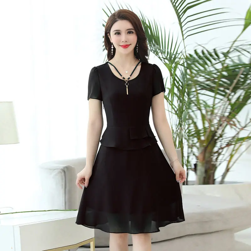 Женское шифоновое платье большого размера в Корейском стиле офисное f766