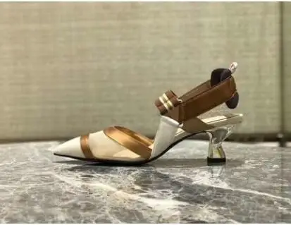 coffee 5 cm heel Сезон весна-лето; свадебные туфли из сетчатого материала; женские туфли на высоком каблуке с острым носком; коллекция года; женские босоножки с вышивкой для подиума; пэчворк туфли - Цвет: coffee 5 cm heel