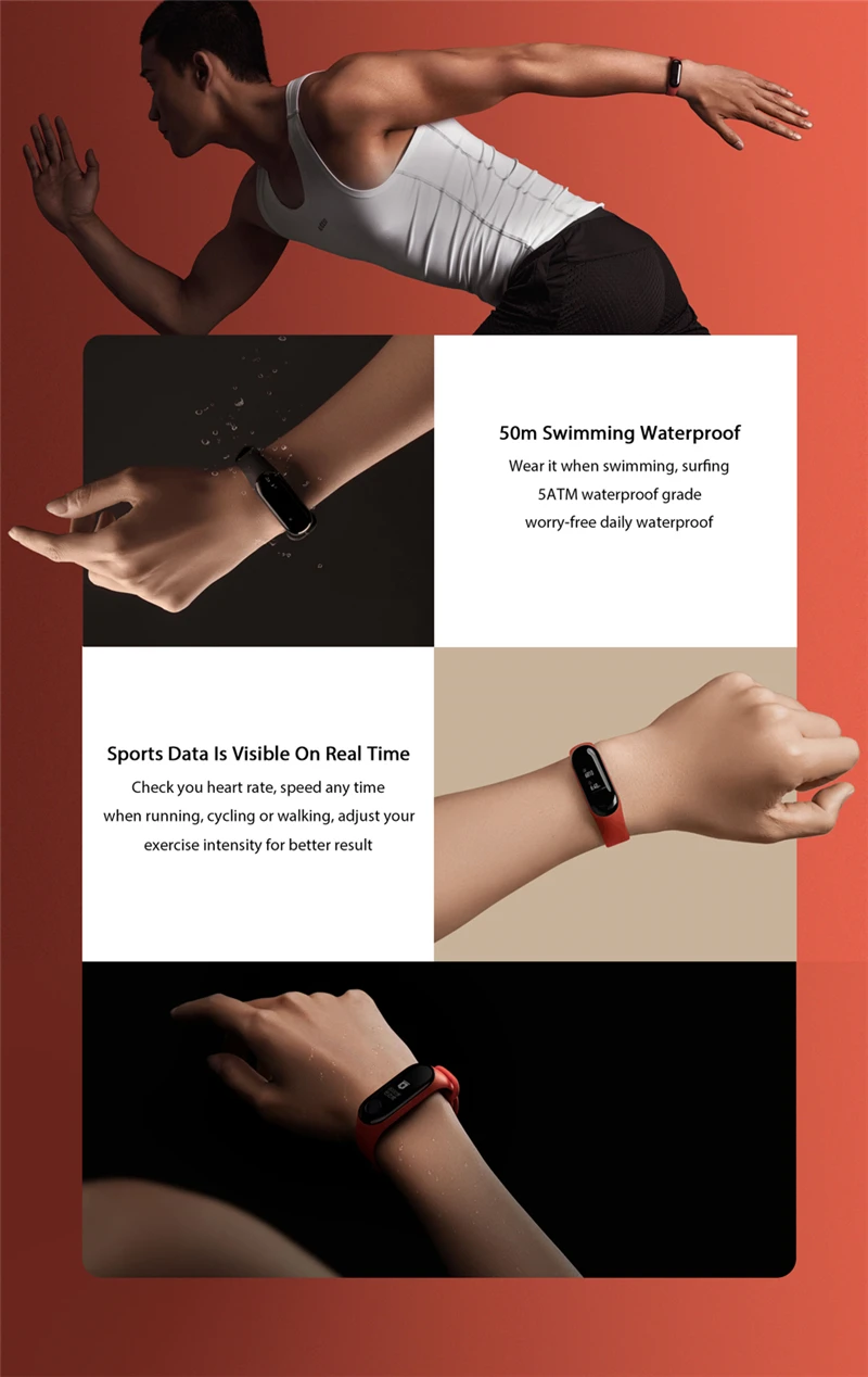 Китайский/Глобальная версия Xiaomi mi Band 3 mi band 3 умный Браслет фитнес-трекер OLED Touch 50 м водонепроницаемый