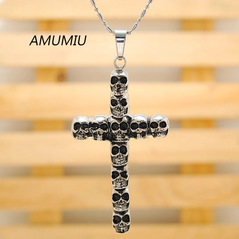 AMUMIU модное мужское ожерелье из нержавеющей стали с кулоном в виде черепа зла и