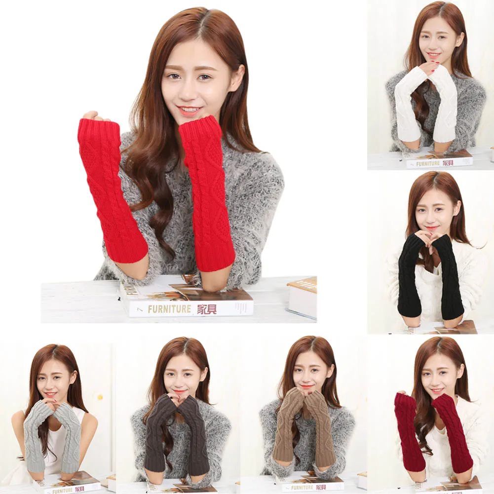 

Newly 1 Pair Autumn Winter Women Gloves Solid Color Warm Knitting Wool Mittens Arm Warmer Ladies Girls Long Fingerless Glove m99