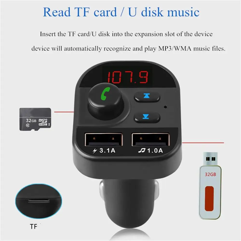 Bluetooth автомобильный fm-передатчик беспроводной радио адаптер USB зарядное
