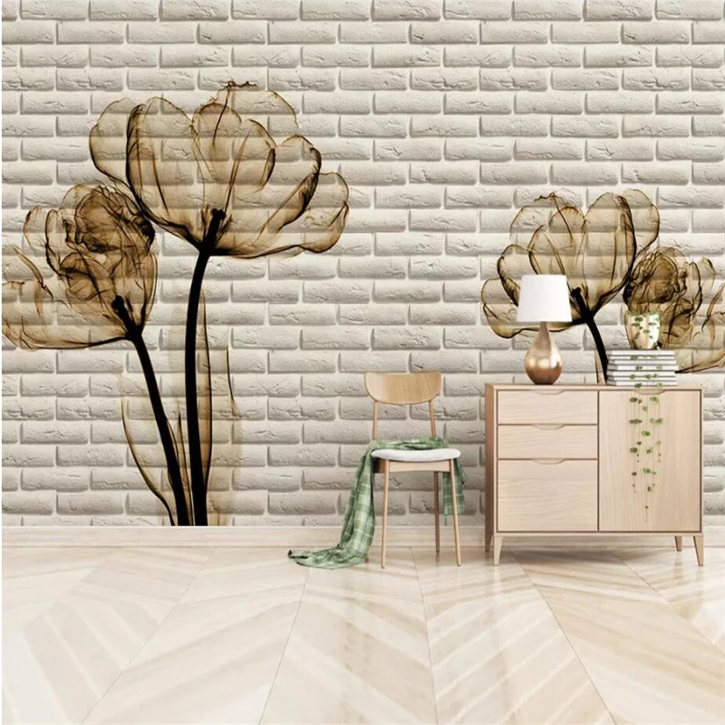 

beibehang Custom 3d wallpaper mural home decor living room bedroom photo tulip elk 3D brick wall painting TV background