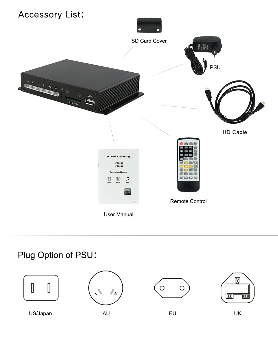 MPC1005-1 RS232 контроль хорошие отзывы 1080P для рекламы играть черный ящик видео плеер медиаплеер