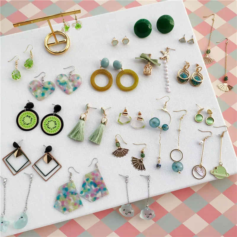 Модные Зеленые акриловые Висячие серьги для женщин свежие геометрические