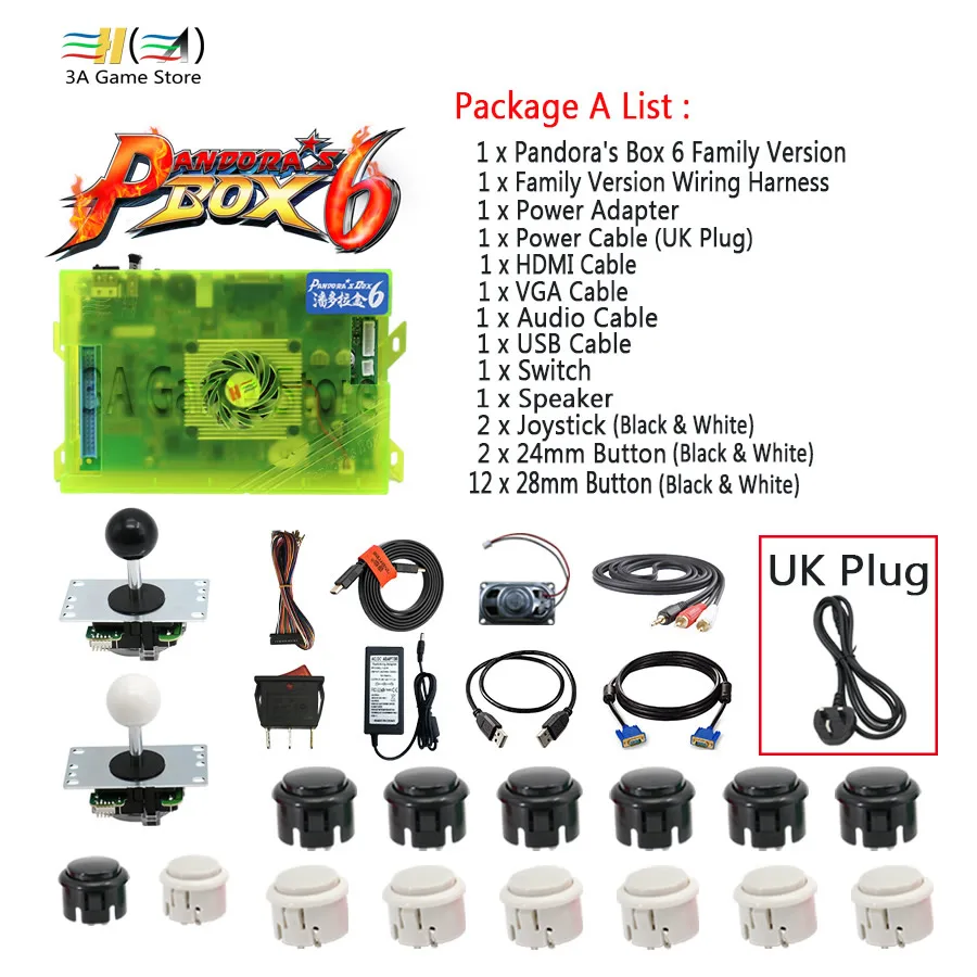 A set - UK plug Pandora Box 6 1300 в 1 семейная версия контрольные принадлежности diy аркадный джойстик кнопки HDMI VGA USB Комплект Динамиков Аркады 2 плеера - Цвет: A set - UK plug