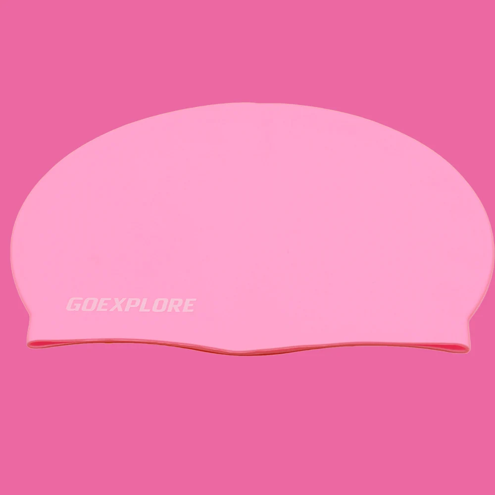 pink Goexplore ore плавающий ming Кепка для мужчин и женщин для взрослых свободный размер эластичный силиконовый резиновый водонепроницаемый защитный уши длинные волосы спортивная шапочка для бассейна - Цвет: pink