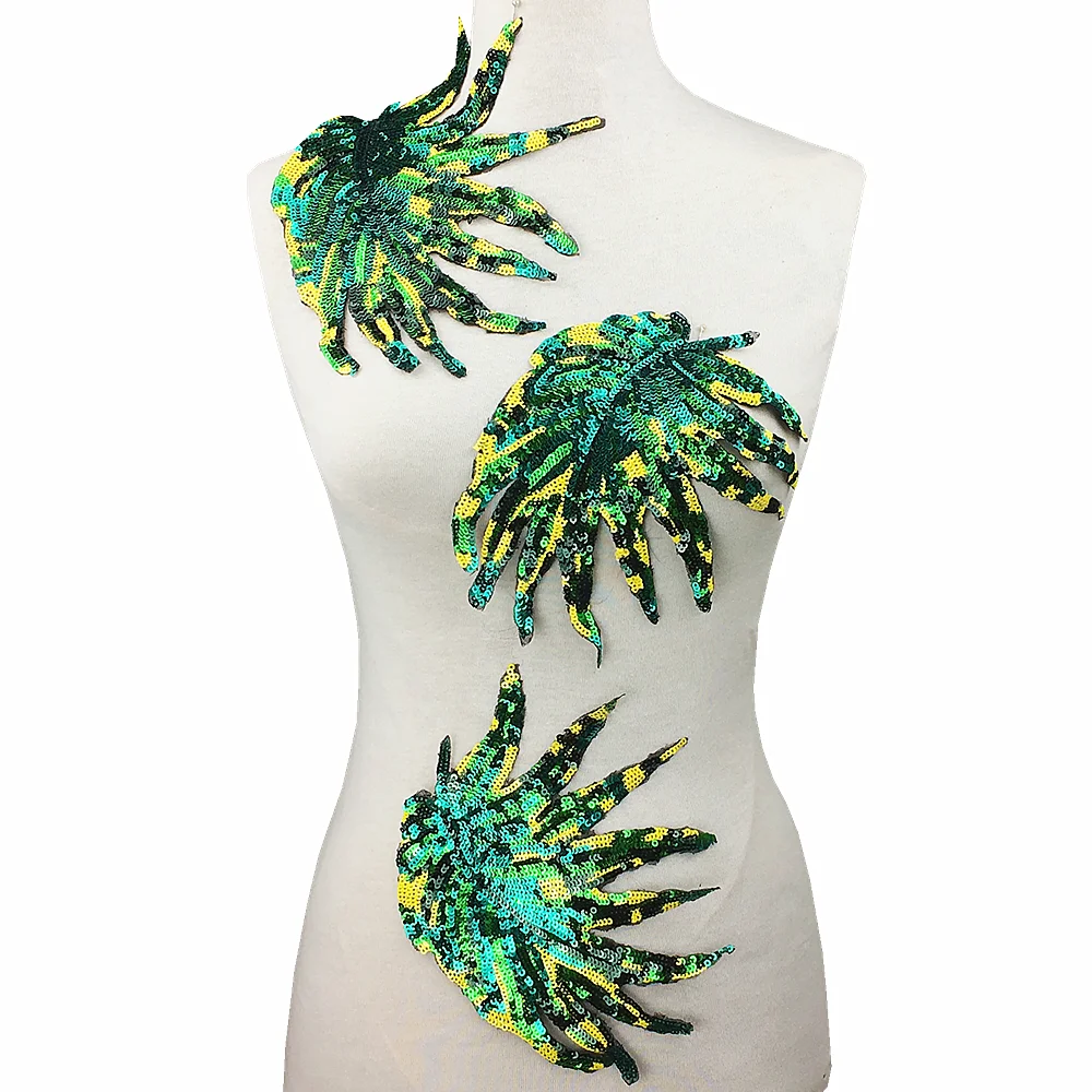 

3pc Leaf Embroidery Patch Sequin Applique Sew On Patches For Clothing Parches Bordados Para La Ropa Clothes Stickers AC0917