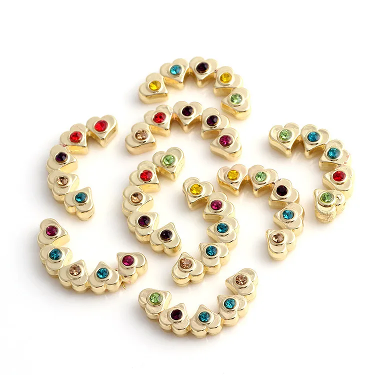 20 шт./лот разноцветные золотые подвески в форме сердца из горного хрусталя