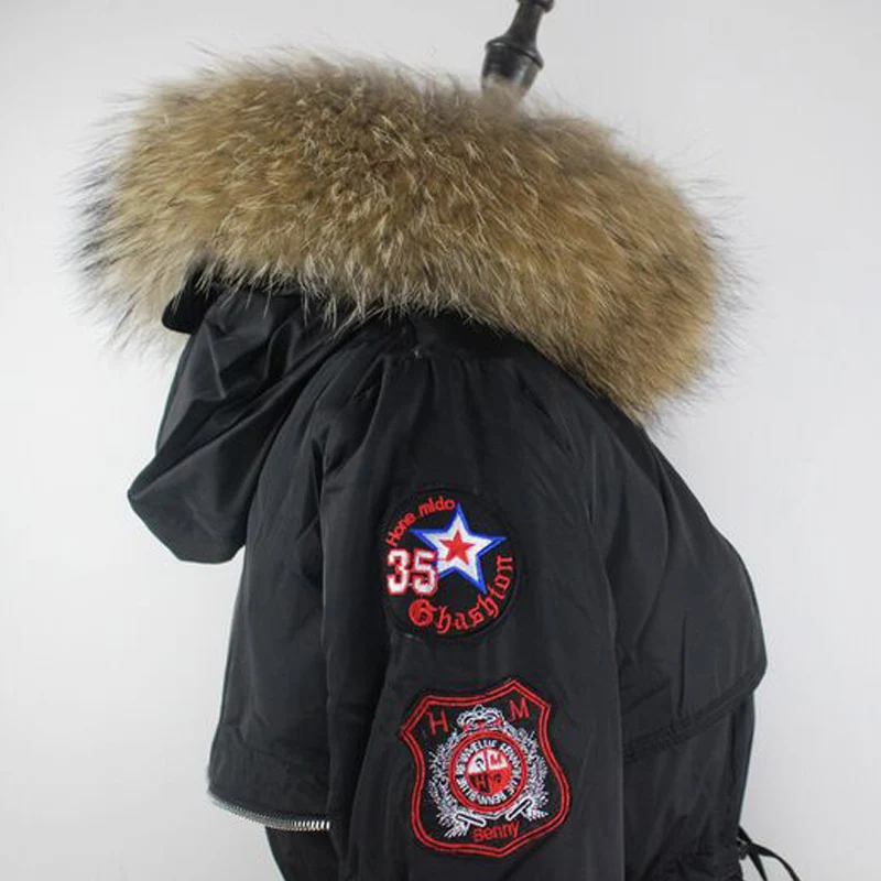 Парка женская длинная теплая из натурального меха енота большого размера 2019|jacket