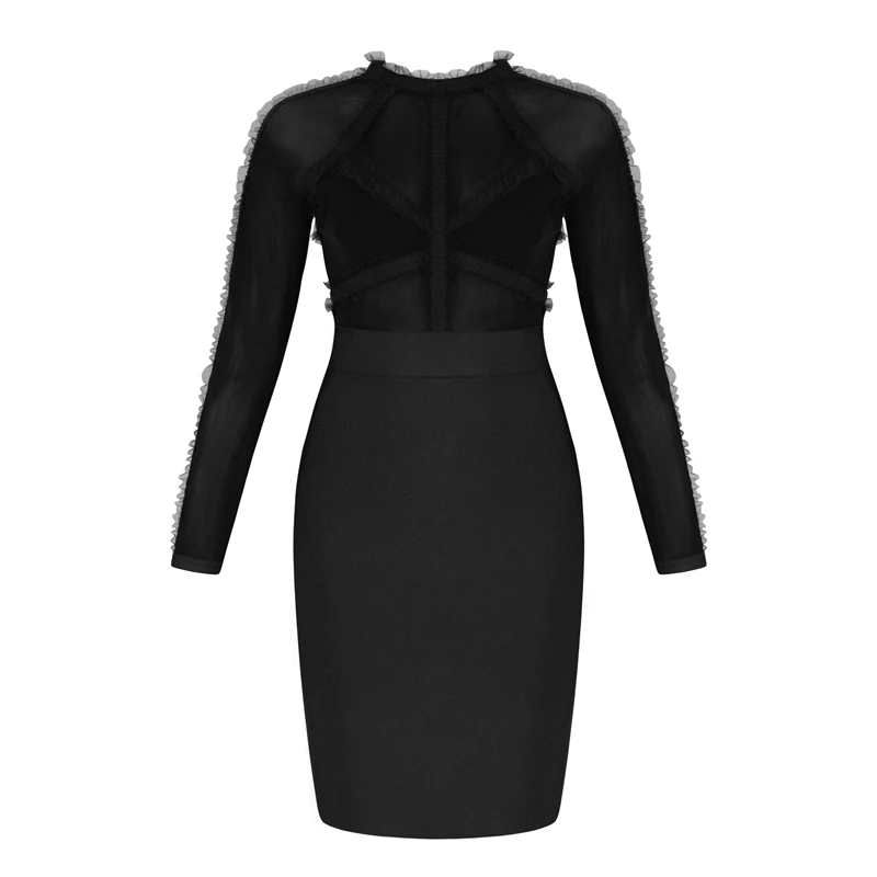 INDRESSME, женское Бандажное платье, сексуальное, кружевное, с круглым вырезом, длинный рукав, элегантное, с вырезом, облегающее, зимнее, женское, вечернее платье, vestidos