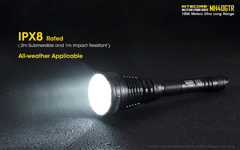 NITECORE MH40GTR 1200 Lumen Ultra Long Range 1004M Hunting Search Torch Tactical Rechargeable Flashlight+ battery,GM02M,RSW1