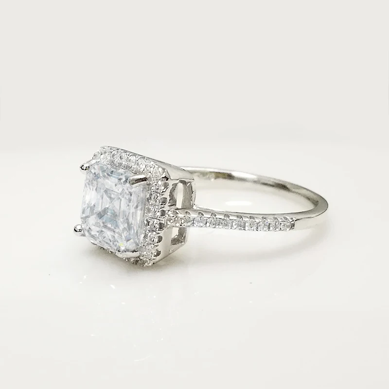 

COLROFISH Luxury Halo Engagement Ring Asscher Cut 2 Carat Sona Genuine 925 Sterling Silver Jewelry Women's Finger Wedding Ring
