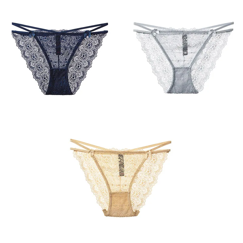 blue grey nude 3 шт., сексуальные кружевные трусики, женское нижнее белье, дышащие женские трусики, новое нижнее белье для женщин, кружевные сексуальные M-XXL BANNIROU - Цвет: blue grey nude