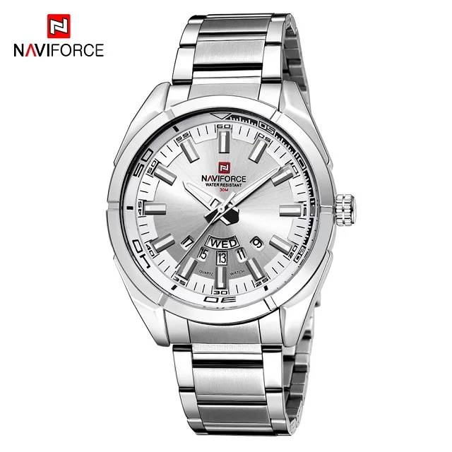 Silver NAVIFORCE Роскошные Брендовые спортивные кварцевые часы мужские модные часы из нержавеющей стали водонепроницаемые Авто Дата мужские часы Relogio Masculino - Цвет: Silver