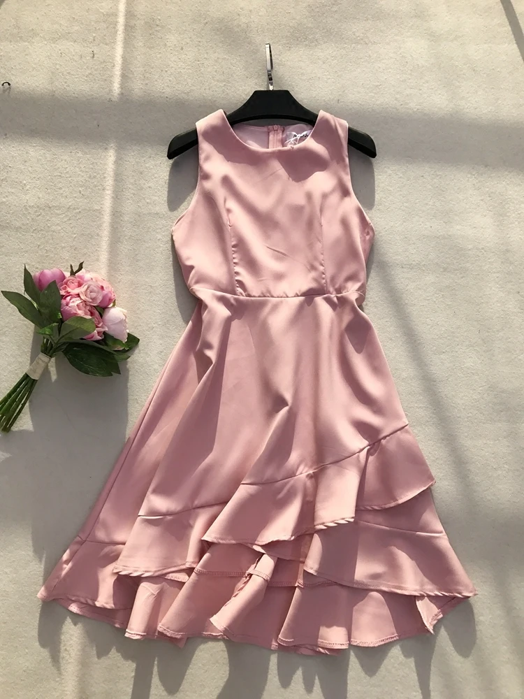 Женское платье без рукавов ALPHALMODA повседневное однотонное асимметричное с