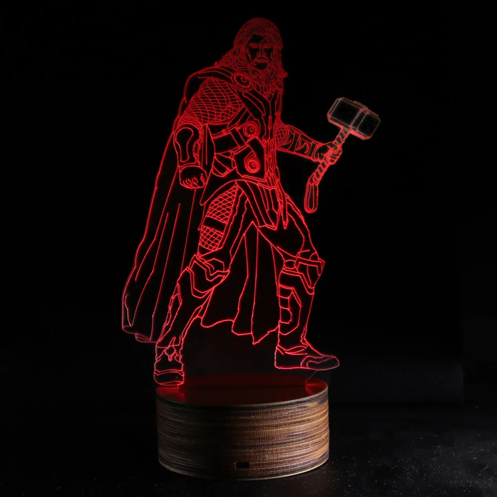 Мстители Тор 3D Визуальный ночник Lampara Luz De Светодиодная лампа дистанционное