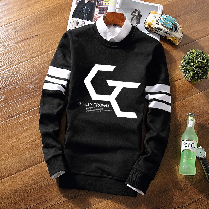 Fashion Striped Pullover Sweatshirt Death Note Guilty Crown Fleece Casual Jersey Contrast Color Full Sleeve Sweat Shirt Top Coat | Мужская