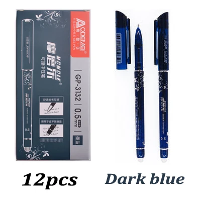 Dark blue 12 шт./партия стираемая ручка 0,5 мм, синяя/Черная/Красная чернильная Шариковая ручка для школьных принадлежностей, магические канцелярские принадлежности для студентов - Цвет: Dark blue