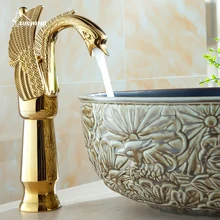 Gold Brass Swan Carved Faucet Tall Bend With All Accessories Kitchen Mixer Basin Taps