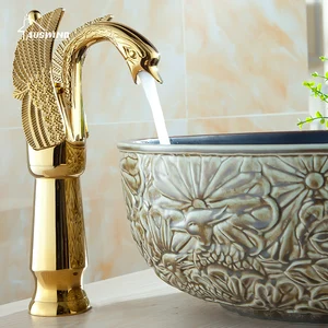 gold brass swan carved faucet tall bend with all accessories kitchen mixer basin taps free global shipping